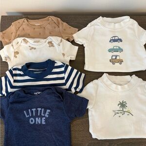 Carter's Baby Onesies with Cars and Stripes